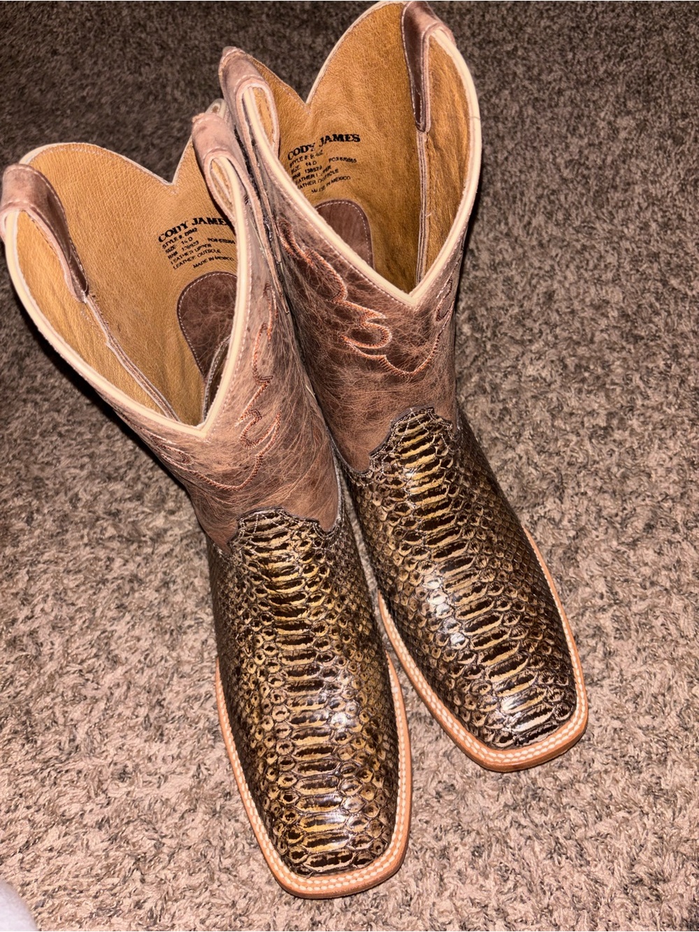 Men's Exotic Cody James Python Western Boots - Brown 14D - Picture 4 of 7